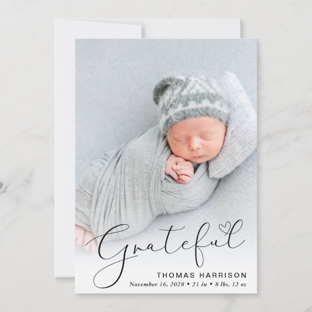 Modern Grateful Photo Collage Birth Announcement (Front)