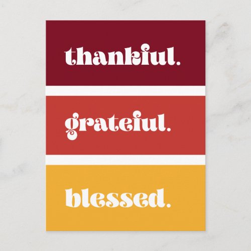 Modern Grateful Thankful Blessed Thanksgiving Postcard