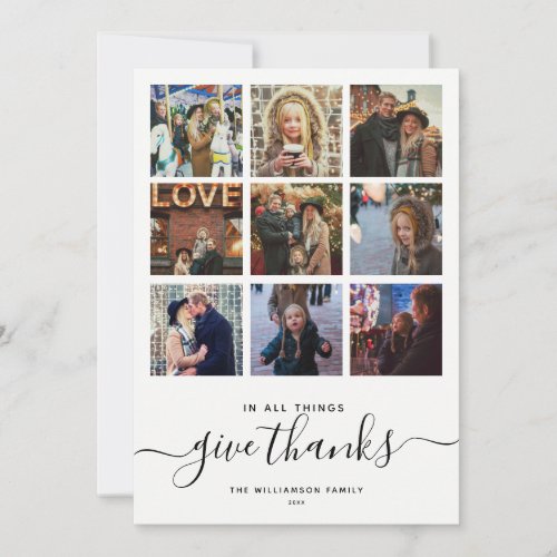 Modern Gratitude Script  9 Simple Photo Collage Holiday Card