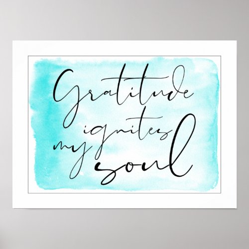 Modern Gratitude Watercolor Teal Poster