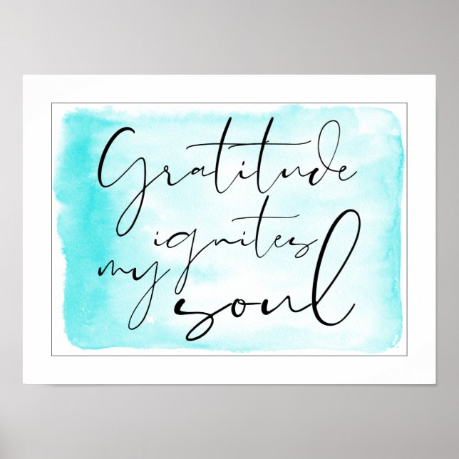 Modern Gratitude Watercolor Teal Poster (Front)