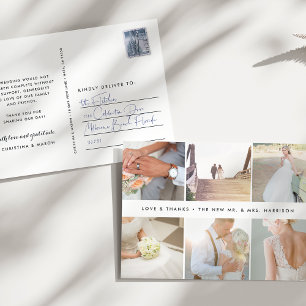 Modern Gratitude Wedding Photo Collage Thank You Postcard