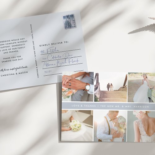 Modern Gratitude  Wedding Photo Collage Thank You Postcard