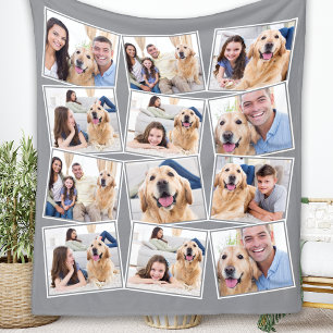 Modern Gray 12 Photo Collage Fleece Blanket