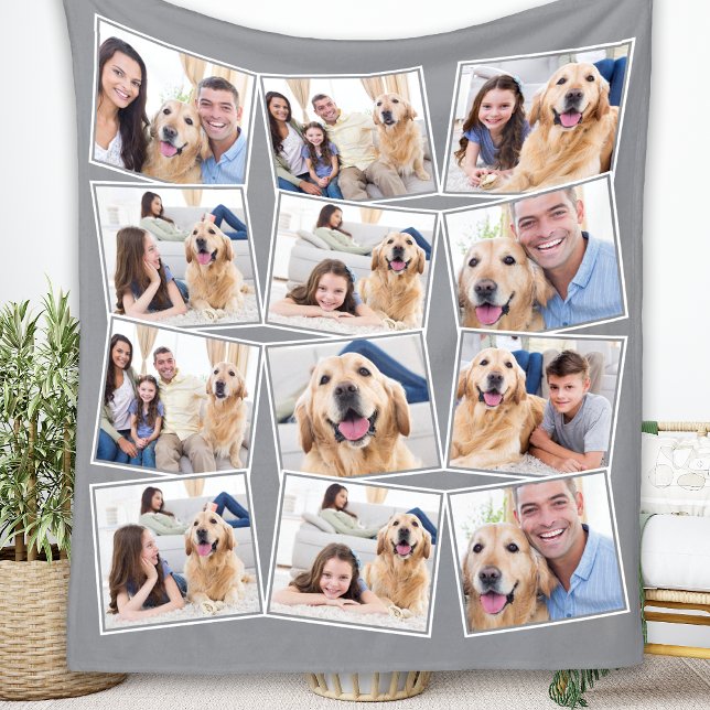 Modern Gray 12 Photo Collage Fleece Blanket (Creator Uploaded)