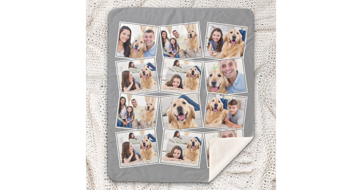 Modern Gray 12 Photo Collage Sherpa Blanket Zazzle