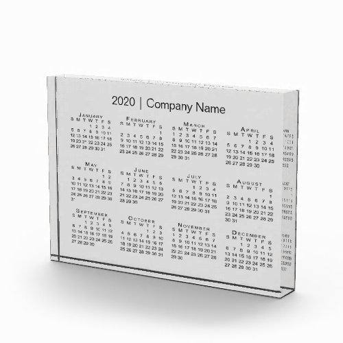 Modern Gray 2020 Desk Calendar with Company Name Acrylic Award