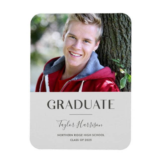 Modern Gray 2025 Graduate Photo Grad Announcement Magnet (Vertical)