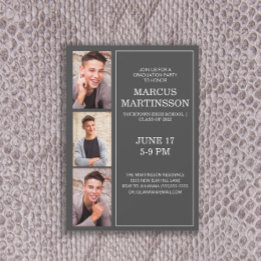 Modern Gray 3 Photo Graduation Party Invitation