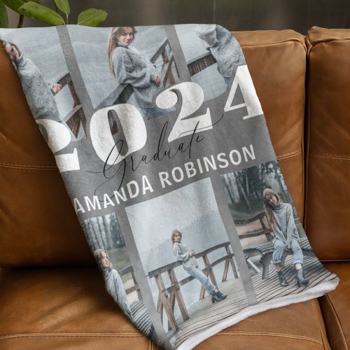 Modern Gray 6 Photo Graduation Fleece Blanket