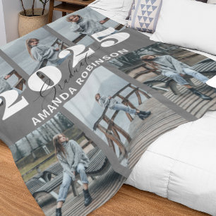 Modern Gray 6 Photo Graduation Fleece Blanket