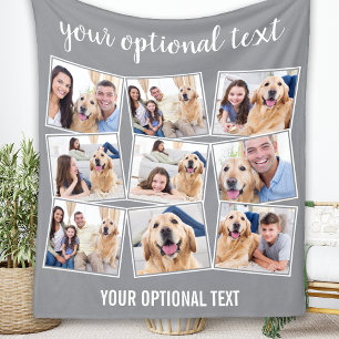 Modern Gray 9 Photo Collage Fleece Blanket