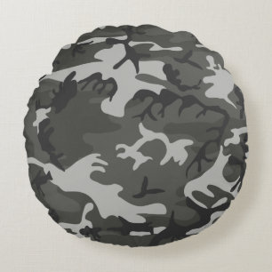 Modern Gray Abstract Camo Camouflage Round Pillow