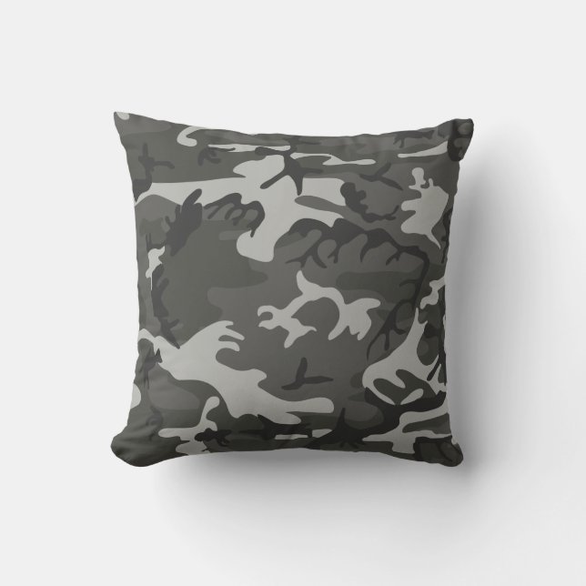 Modern Gray Abstract Camo Camouflage Throw Pillow (Front)