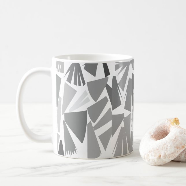 Modern Gray Abstract Geometric Pattern    Coffee Mug (With Donut)