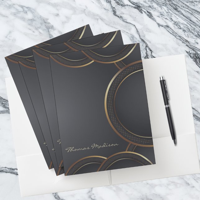 Modern Gray Abstract Gold Metallic Circle Pocket Folder (Creator Uploaded)