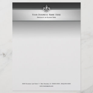 Modern Gray and Black Fleur de Lis Stripe Letterhead