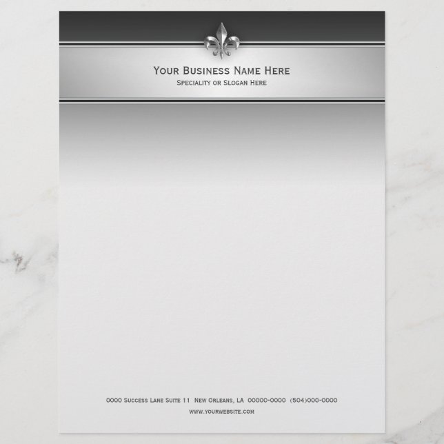 Modern Gray and Black Fleur de Lis Stripe Letterhead (Front)