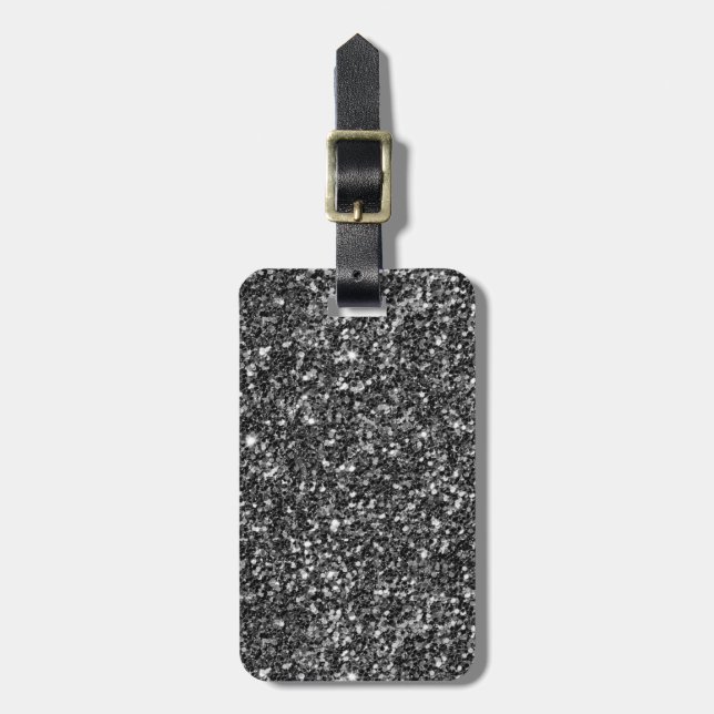 Modern Gray And Black Glitter Luggage Tag (Front Vertical)