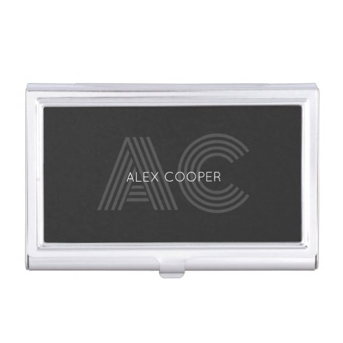 Modern Gray and Black Monogram Business Card Case