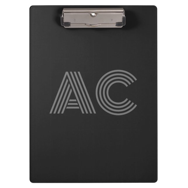 Modern Gray and Black Monogram Clipboard (Front)