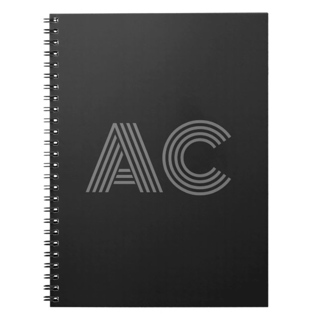 Modern Gray and Black Monogram Notebook (Front)