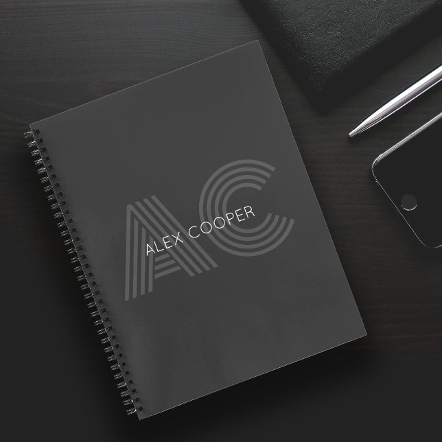 Modern Gray and Black Monogram Notebook (Creator Uploaded)
