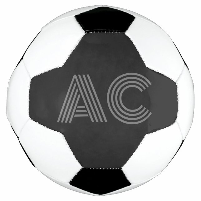 Modern Gray and Black Monogram Soccer Ball (Front)