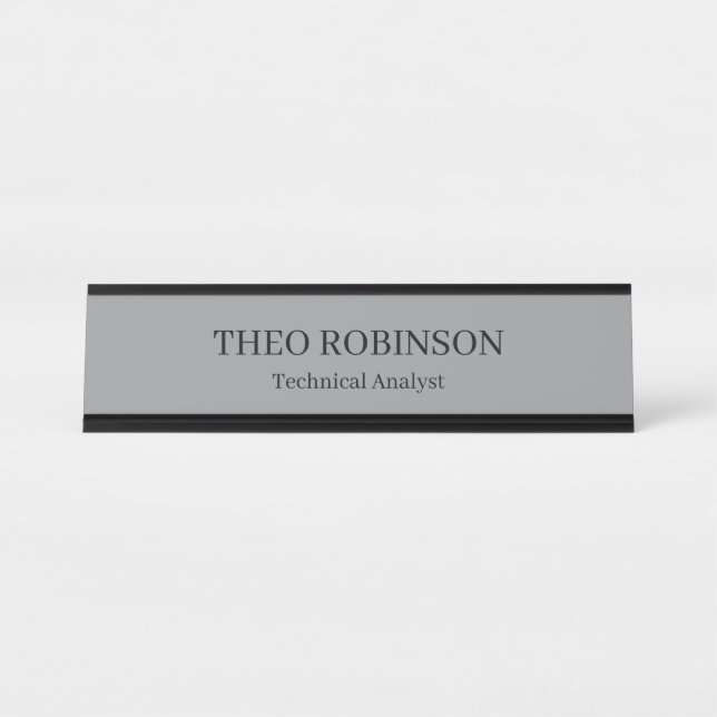 Modern Gray and Black Professional Desk Name Plate (Front)