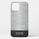 Modern gray and black streak Monogrammed iPhone 12 Case