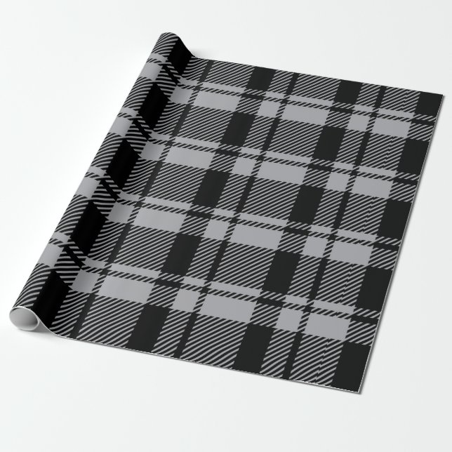 Modern Gray and Black Tartan Plaid  Wrapping Paper (Unrolled)