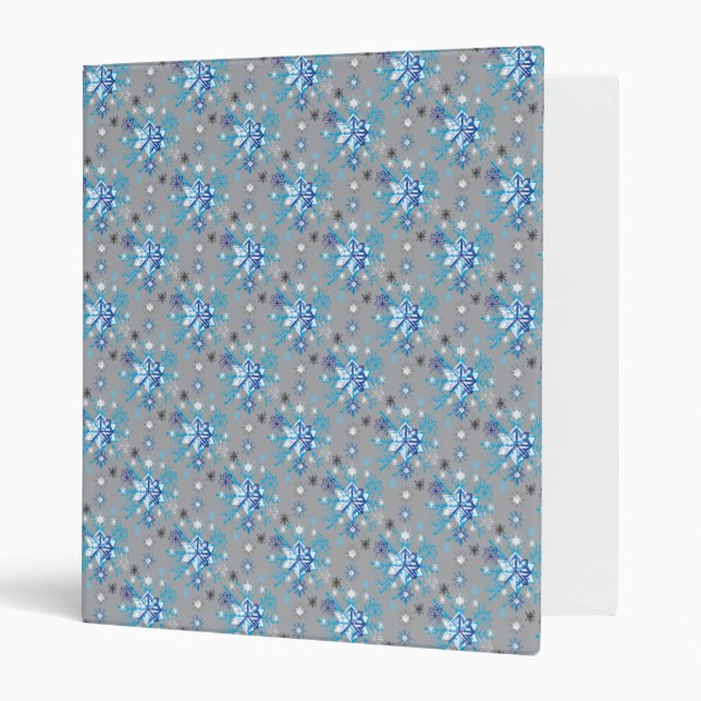 Modern gray and blue Holiday Snowflakes pattern 3 Ring Binder (Front/Inside)