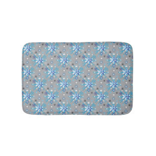 Modern gray and blue Holiday Snowflakes pattern Bathroom Mat