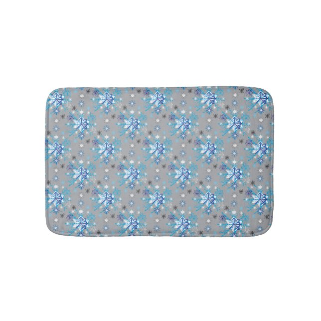 Modern gray and blue Holiday Snowflakes pattern Bathroom Mat (Front)