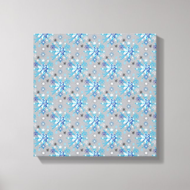 Modern gray and blue Holiday Snowflakes pattern Canvas Print (Front)