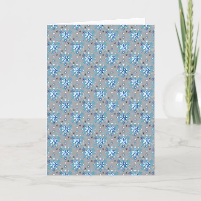 Modern gray and blue Holiday Snowflakes pattern Card (Front)
