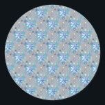 Modern gray and blue Holiday Snowflakes pattern Classic Round Sticker<br><div class="desc">Modern blue and white Holiday Snowflakes pattern on a gray backdrop. Need more? Check out other holiday designs at my store! Cheers! :)</div>