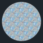 Modern gray and blue Holiday Snowflakes pattern Classic Round Sticker<br><div class="desc">Modern blue and white Holiday Snowflakes pattern on a gray backdrop. Need more? Check out other holiday designs at my store! Cheers! :)</div>