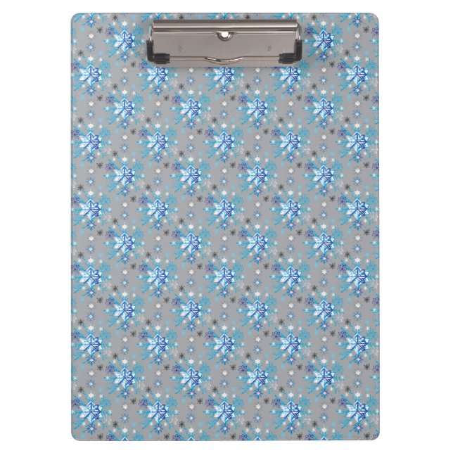Modern gray and blue Holiday Snowflakes pattern Clipboard (Front)