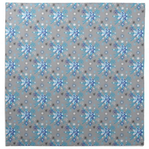 Modern gray and blue Holiday Snowflakes pattern Cloth Napkin