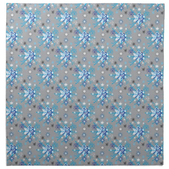 Modern gray and blue Holiday Snowflakes pattern Cloth Napkin (Front)