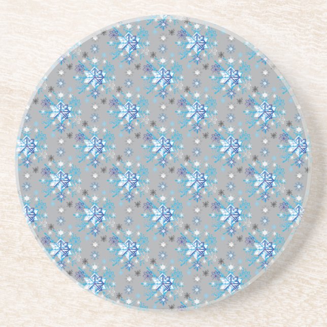 Modern gray and blue Holiday Snowflakes pattern Drink Coaster (Front)