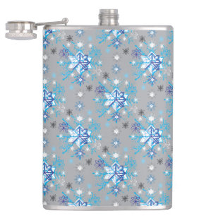 Modern gray and blue Holiday Snowflakes pattern Flask