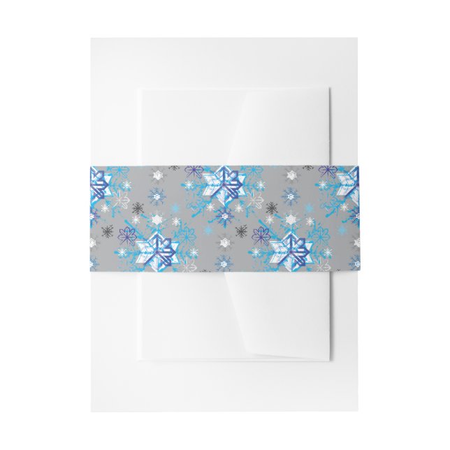 Modern gray and blue Holiday Snowflakes pattern Invitation Belly Band (Front Example)