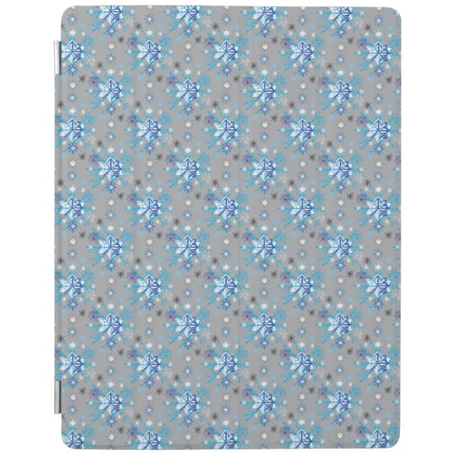 Modern gray and blue Holiday Snowflakes pattern iPad Smart Cover (Front)