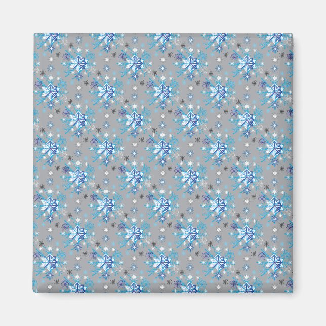 Modern gray and blue Holiday Snowflakes pattern Magnet (Front)
