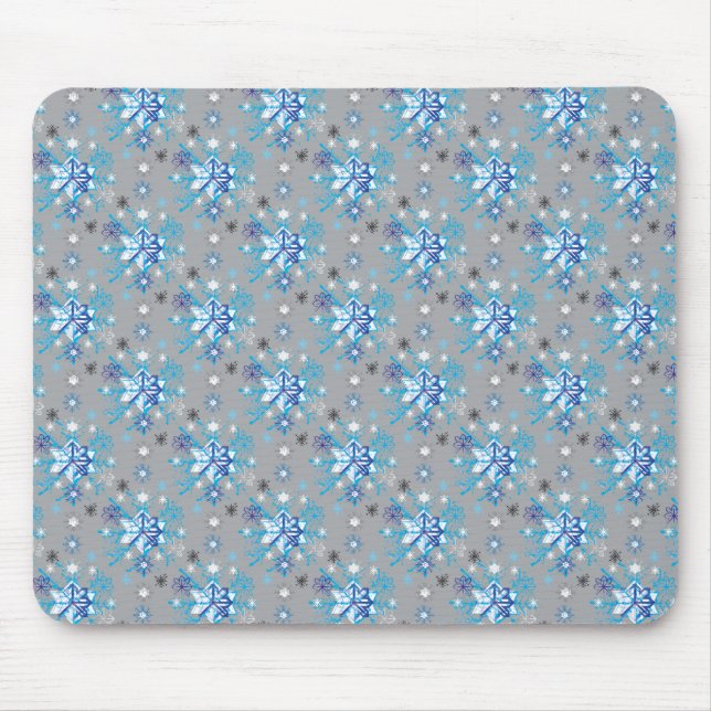 Modern gray and blue Holiday Snowflakes pattern Mouse Pad (Front)