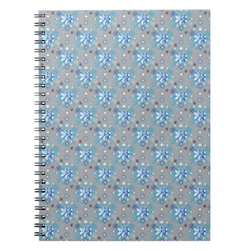 Modern gray and blue Holiday Snowflakes pattern Notebook