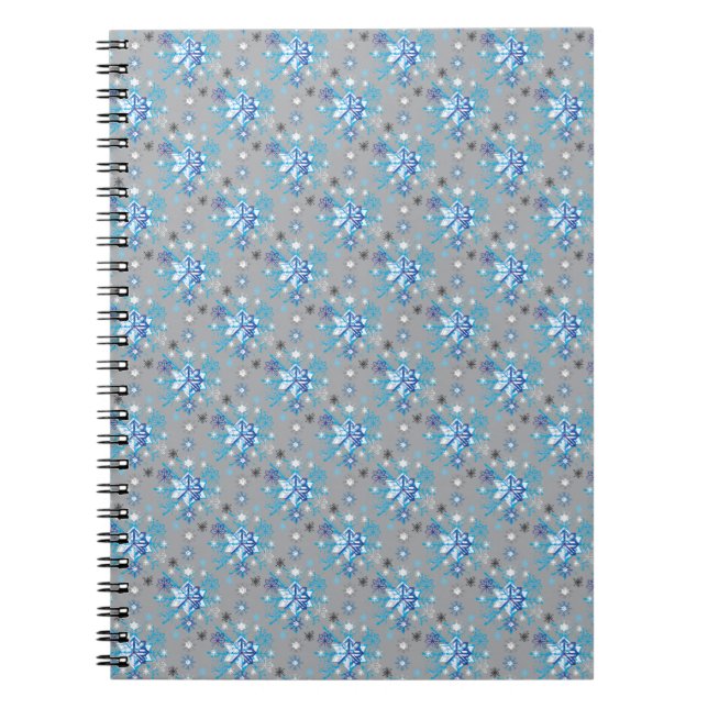 Modern gray and blue Holiday Snowflakes pattern Notebook (Front)