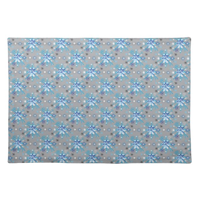 Modern gray and blue Holiday Snowflakes pattern Placemat (Front)